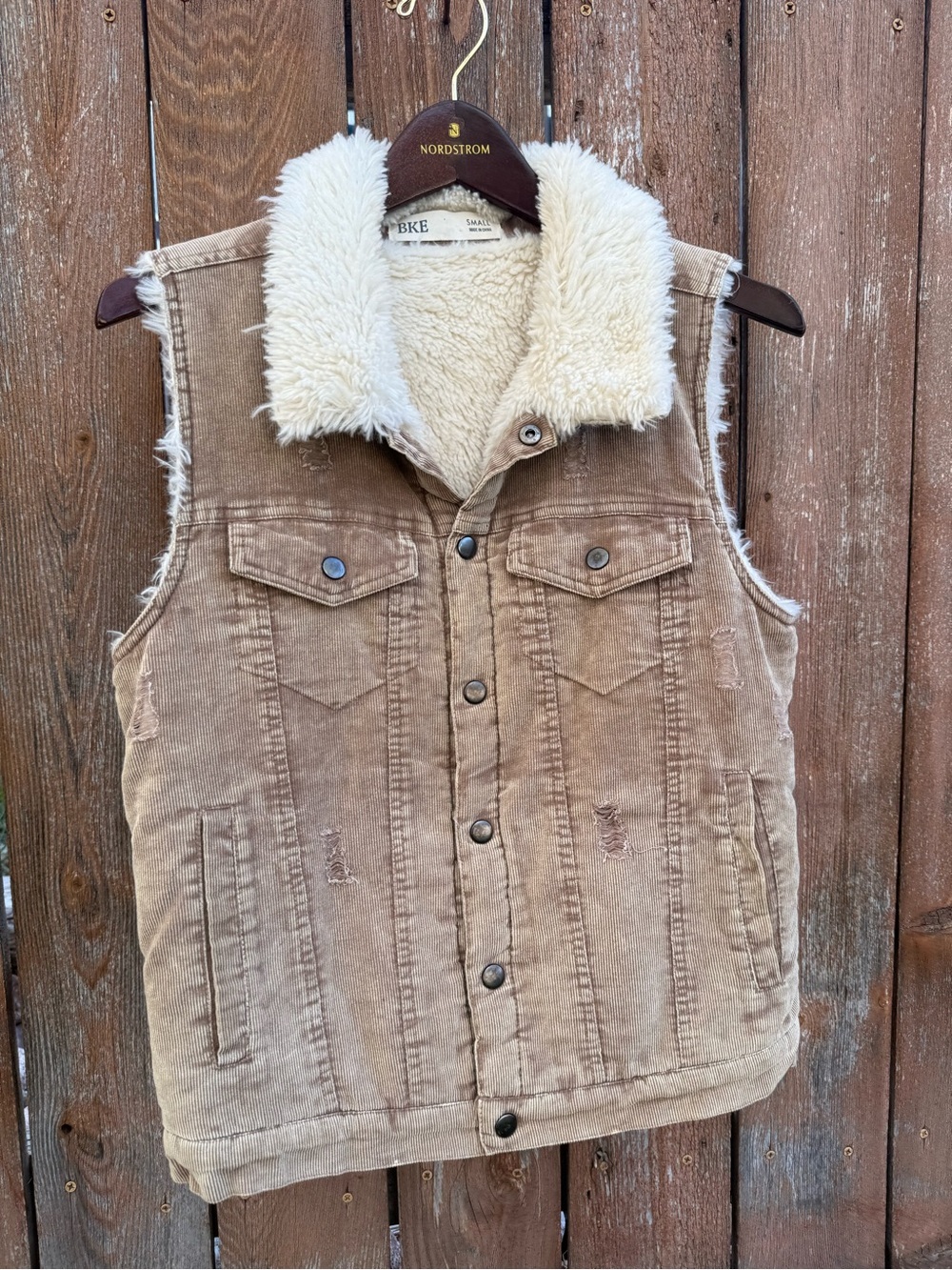 BKE Women’s Tan Corduroy Snap Button Vest Sherpa Lined Western Size Small